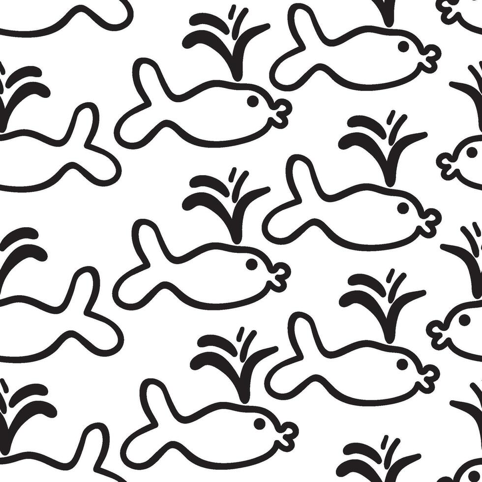 seamless pattern with doodle fish whale vector