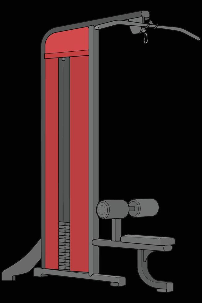 Lat Pull-down Machine illustration. muscle machines building, equipments at gym. Workout and training concept illustration with isolated in black background. vector