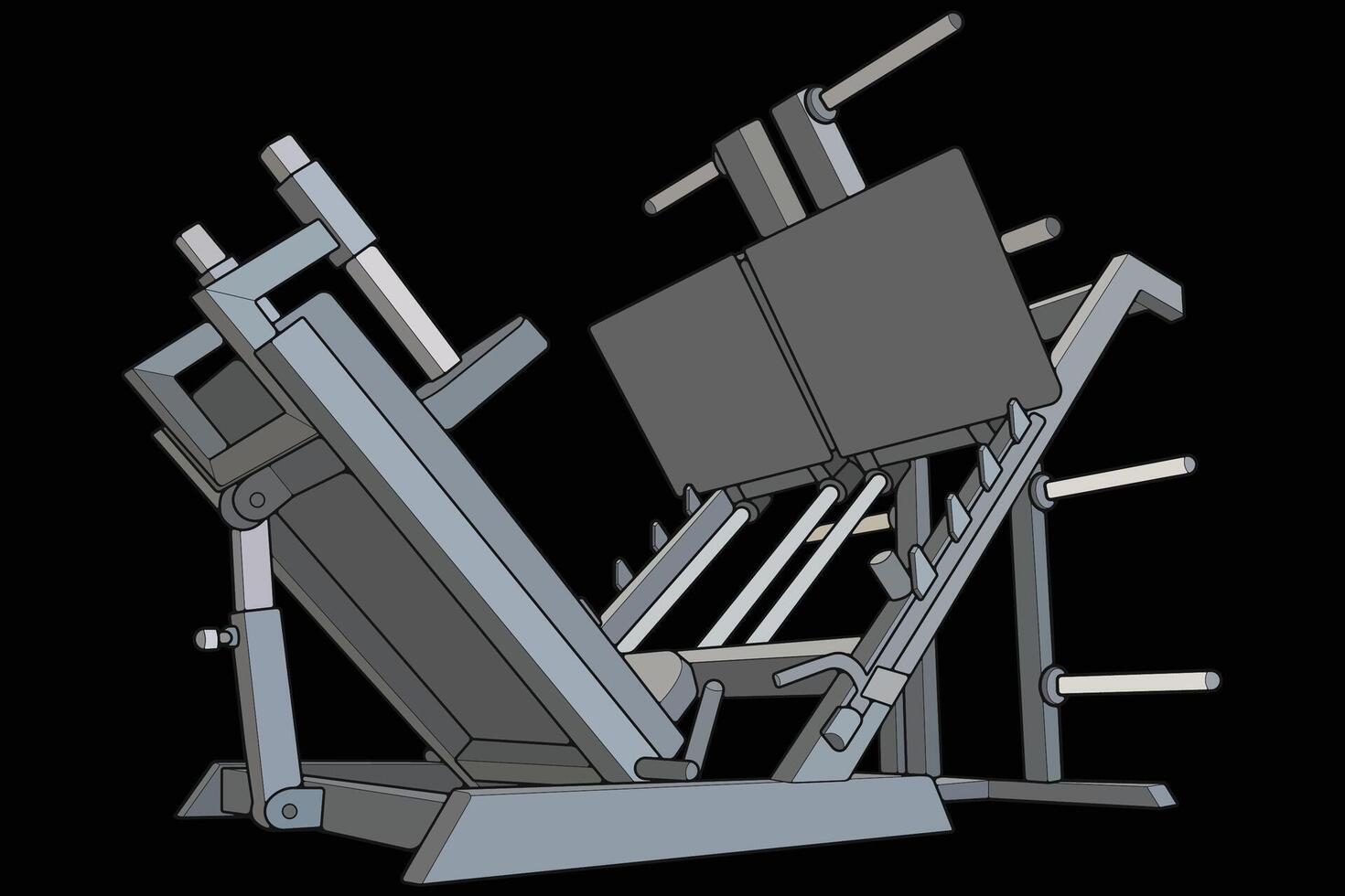 Leg press machine illustration. Fitness machine, and muscle building machines. Workout and training concept illustration with isolated in black background. vector