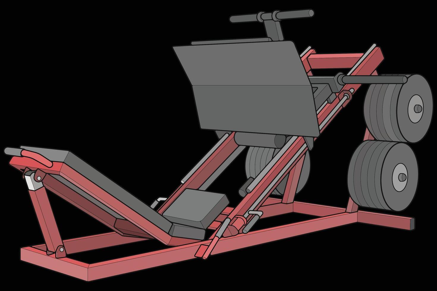 Leg press machine illustration. Fitness and muscle building machines, equipments set at gym. Workout and training concept vector