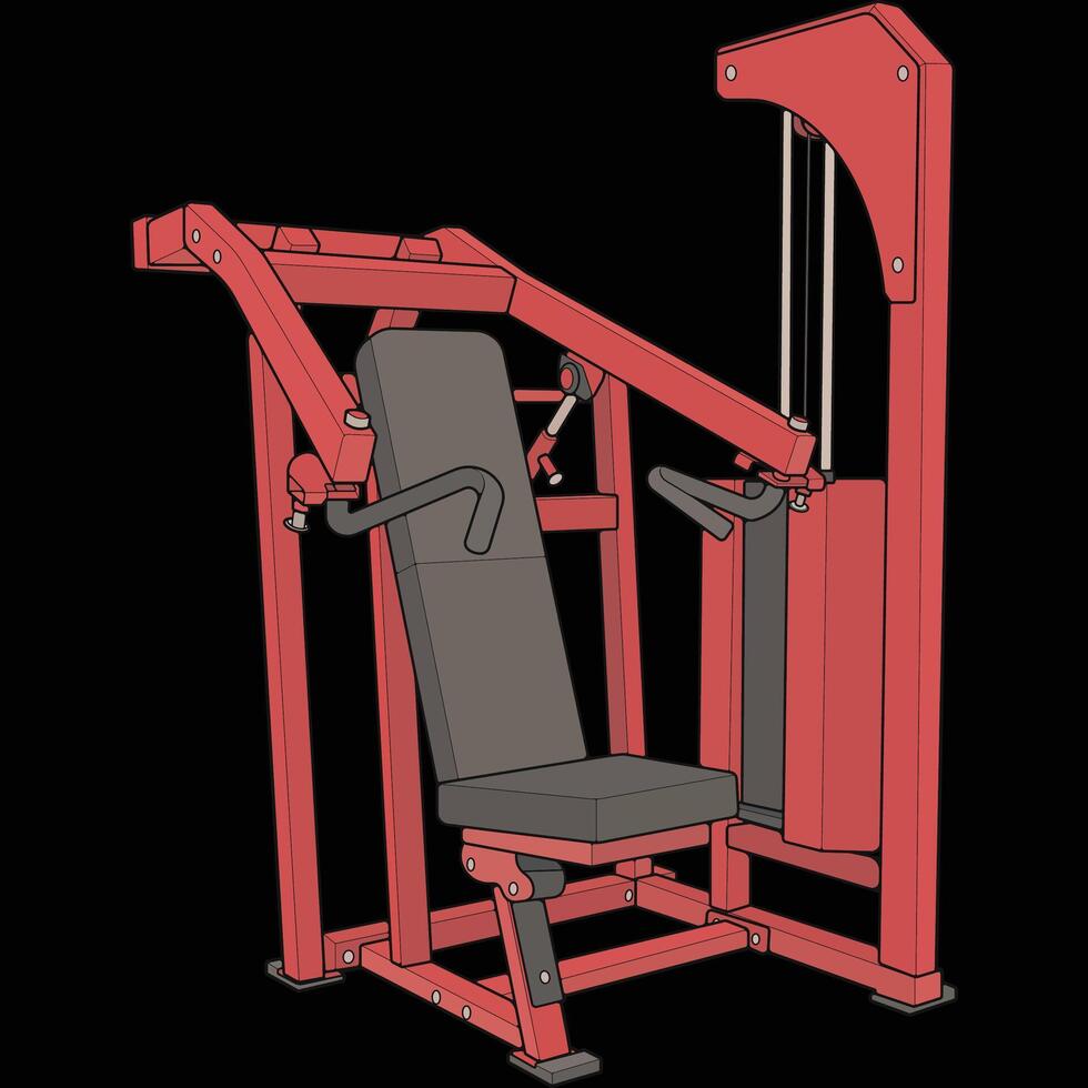 Seated chest press machine illustration coloring. Fitness machine, and muscle building machines. concept illustration with isolated in black background. vector