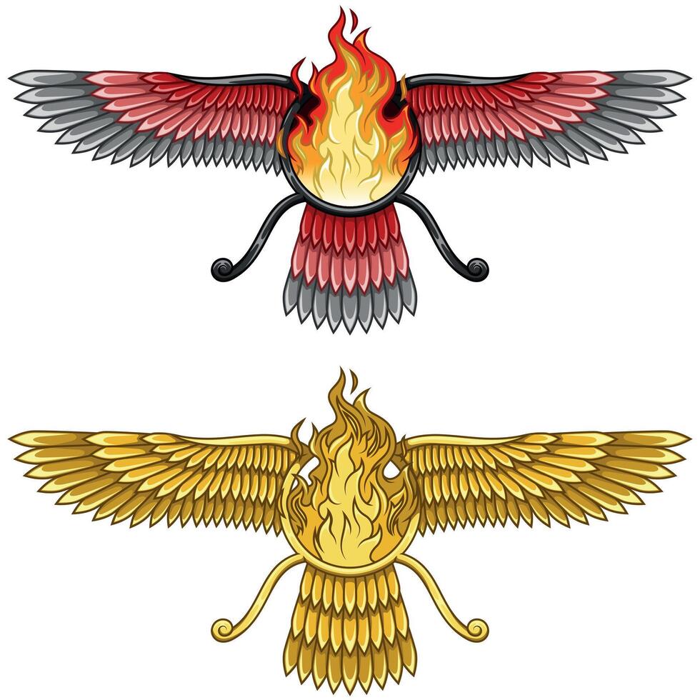 Zoroastrian winged solar disk with fire vector