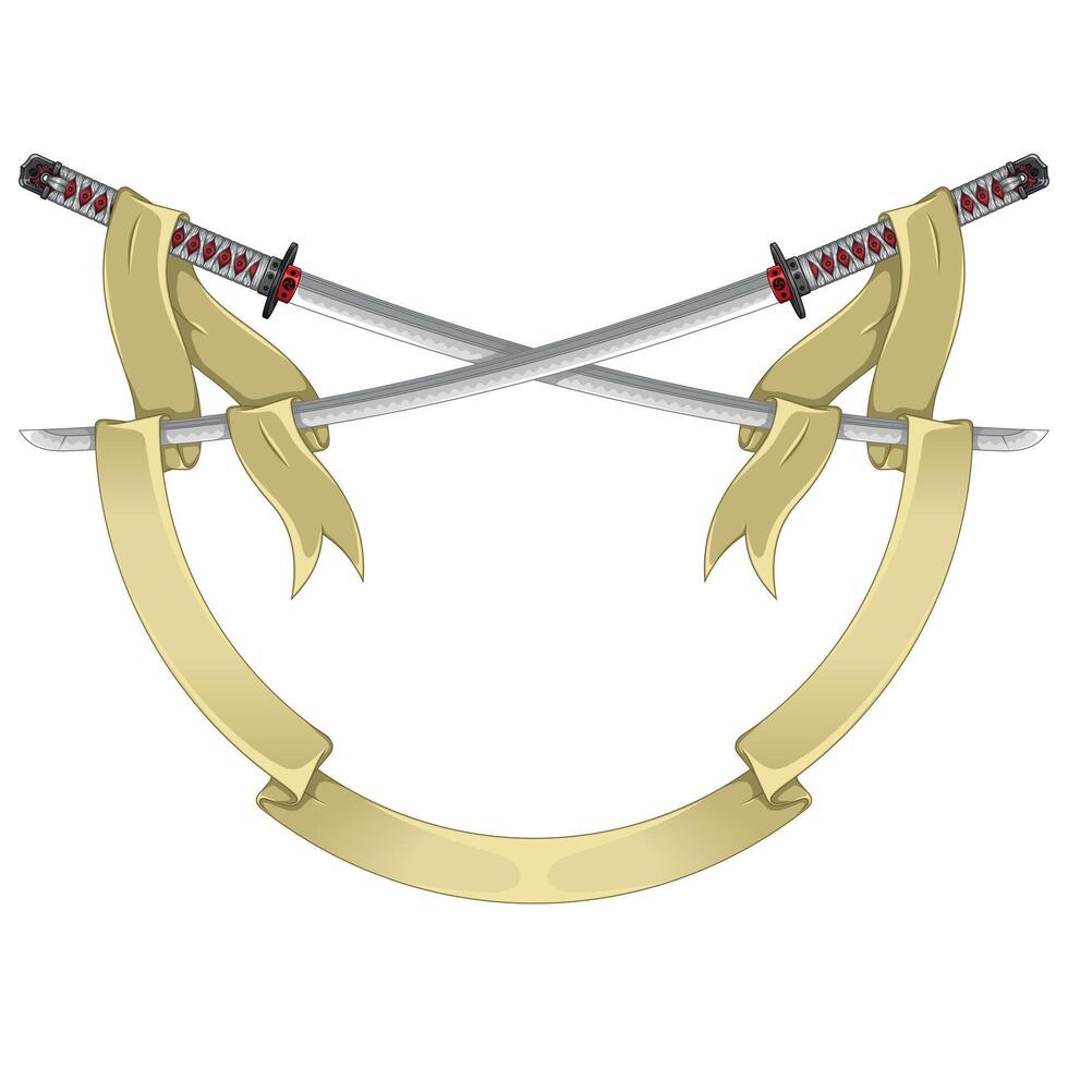 Ancient Japanese sword surrounded with ribbon vector