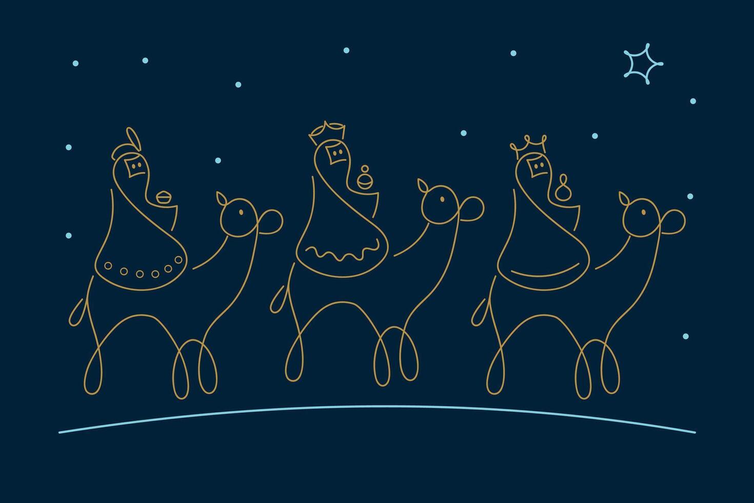 Minimalist Christmas illustration of the three wise men following the star in linear design vector
