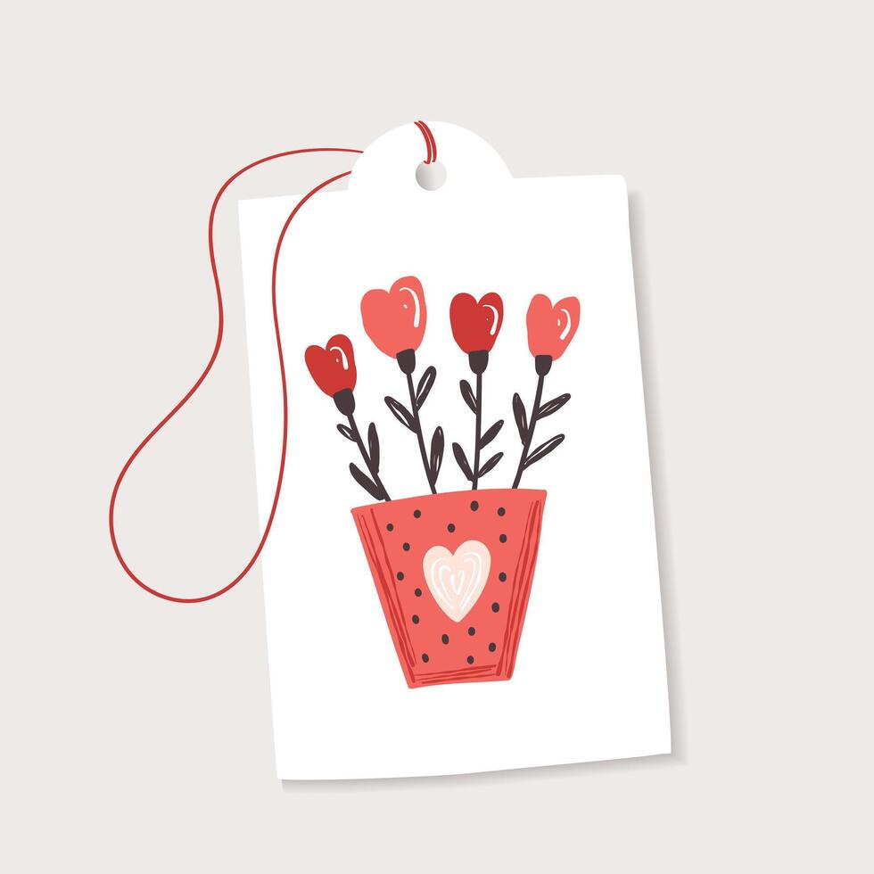 tag with red flowers for Valentine's Day, Creative design in flat style vector