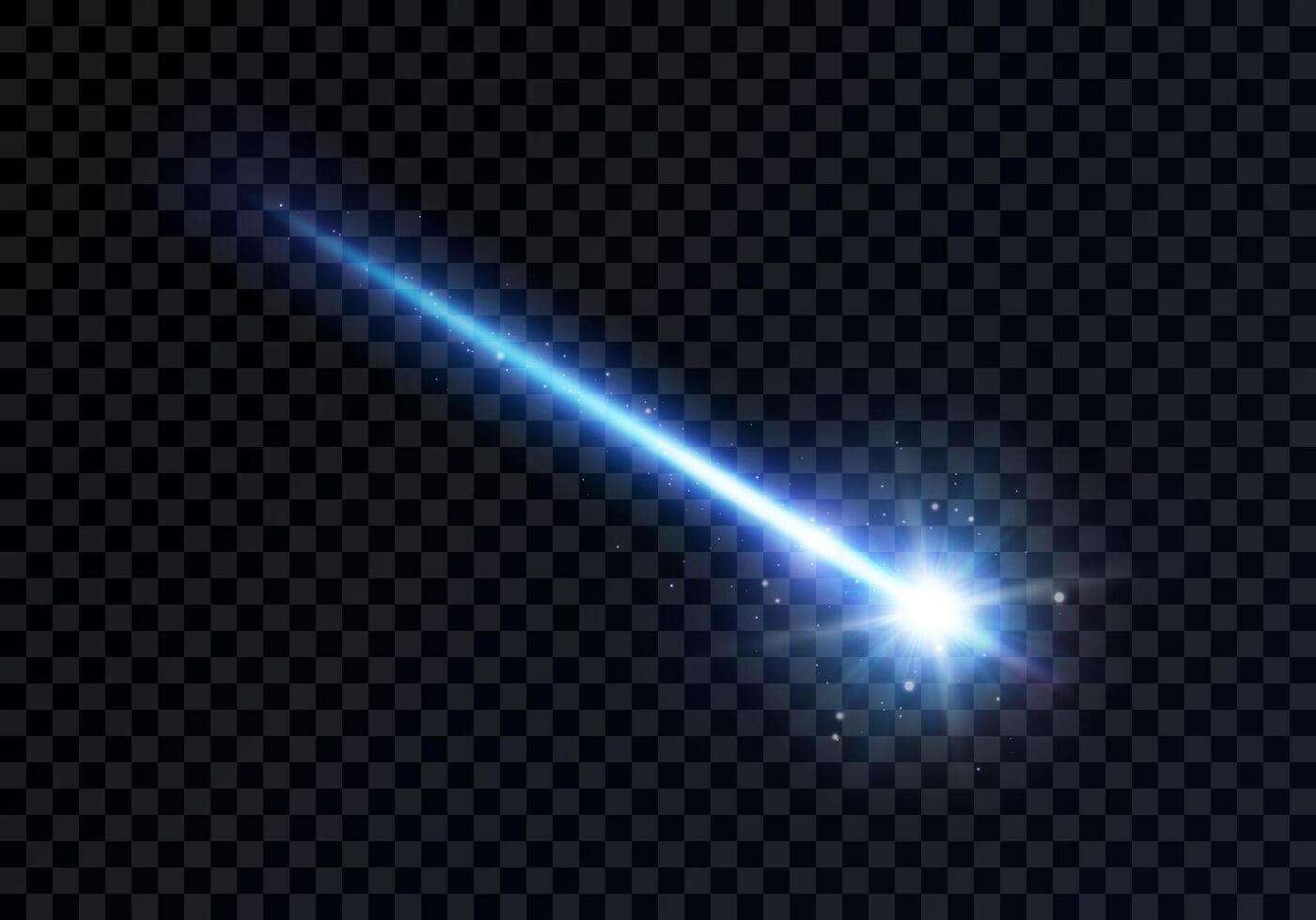 Light effect with a burning comet highlight, laser beam, meteor, shooting star. A realistic blue design element. An isolated neon ray on a dark background. Perfect for space designs. vector