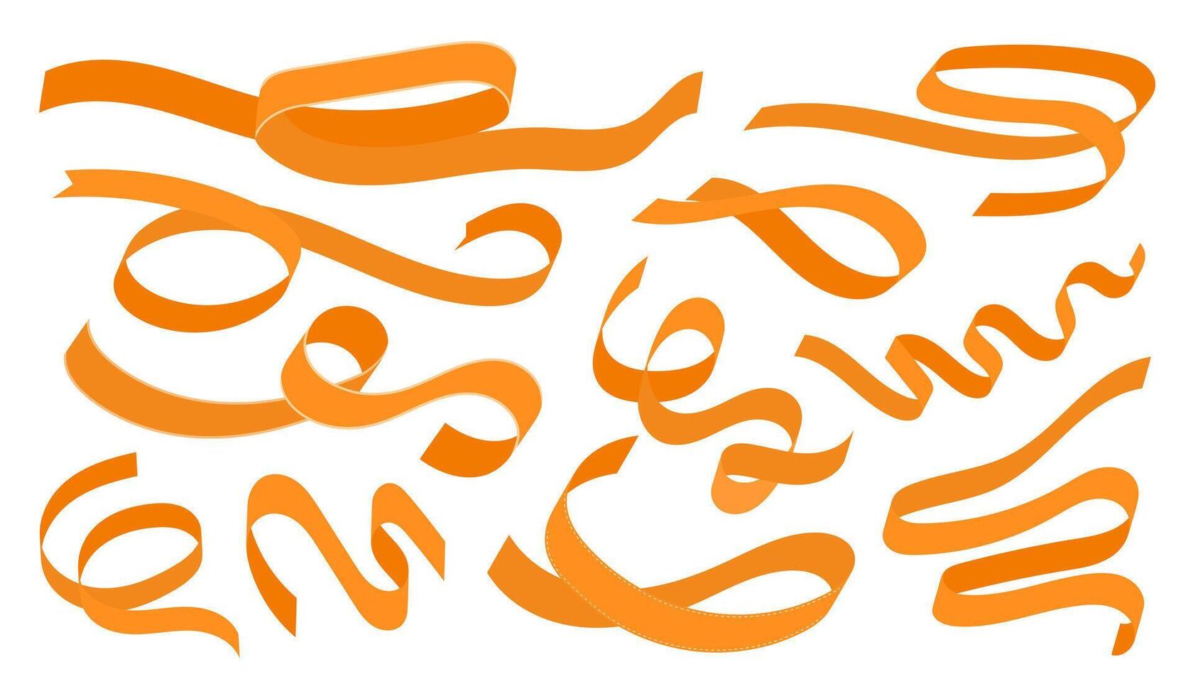 Set of orange ribbons for Happy Birthday, holiday greetings, cards, award designs. Wavy ribbons for decoration. Isolated symbols on a white background. vector