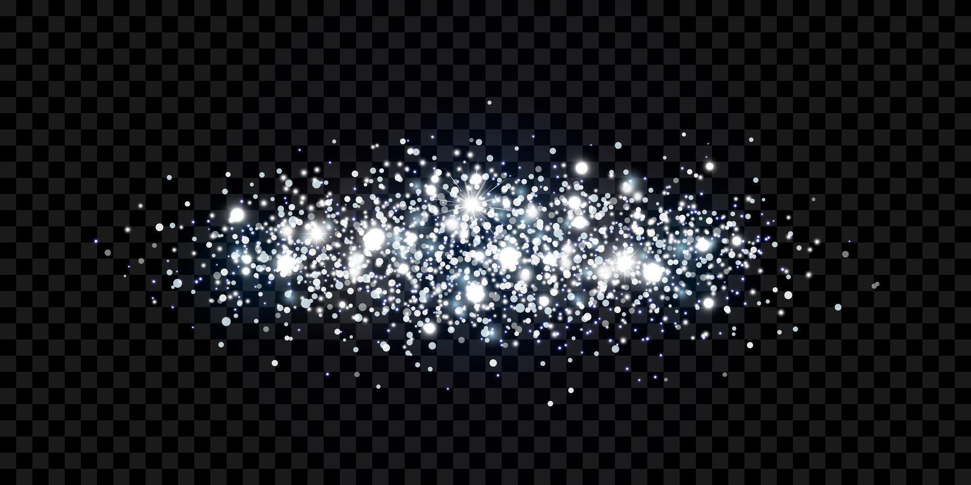 Silver glitter, sparkles, confetti. Isolated scattering particles with light effect. Transparent abstract white element with flares, glare and stars. Luminous points for luxurious banners, designs. vector