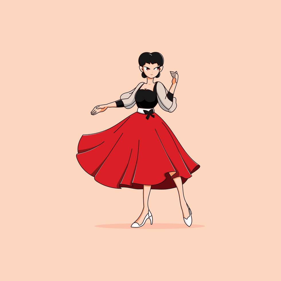 A Beautiful Lady is Dancing Cartoon Illustration Icon Concept Isolated Premium Flat Cartoon Style vector