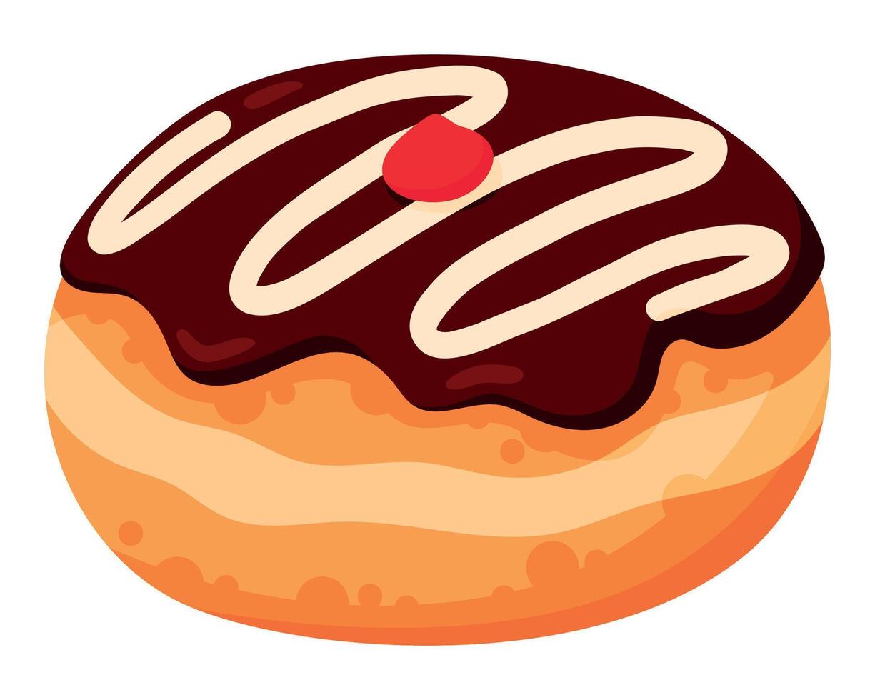 Sufganiyah - Traditional Hanukkah Holiday Fried Pastry. Chocolate Glazed Jelly Doughnut vector
