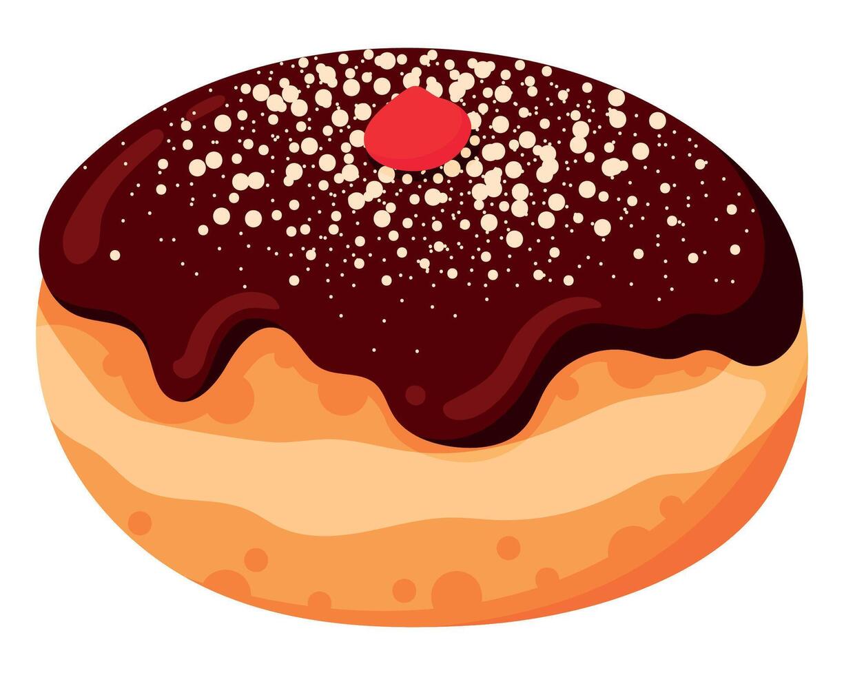 Sufganiyah - Jewish Traditional Hanukkah Holiday Fried Sugar PowsPastry. Chocolate Glazed Jelly Doughnut vector