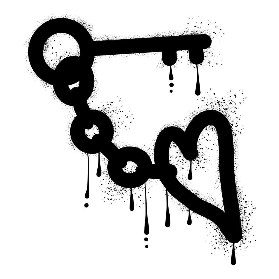 Key graffiti with heart shaped key chain with black spray paint vector