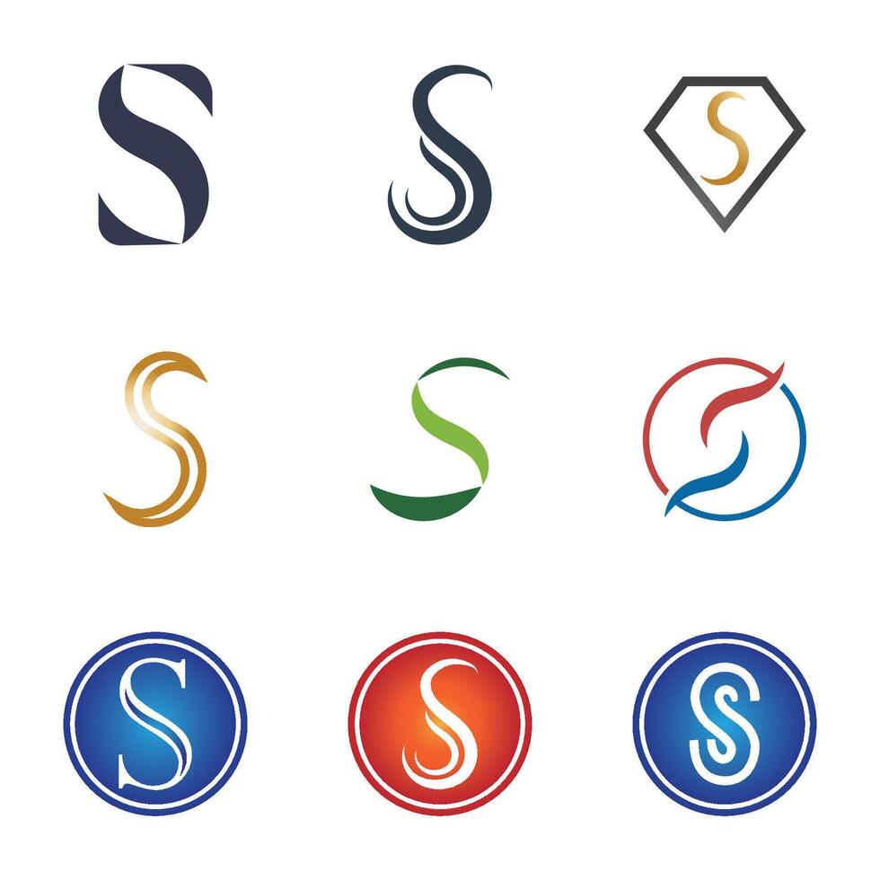 a set of six different logos with different colors, letter s, vector
