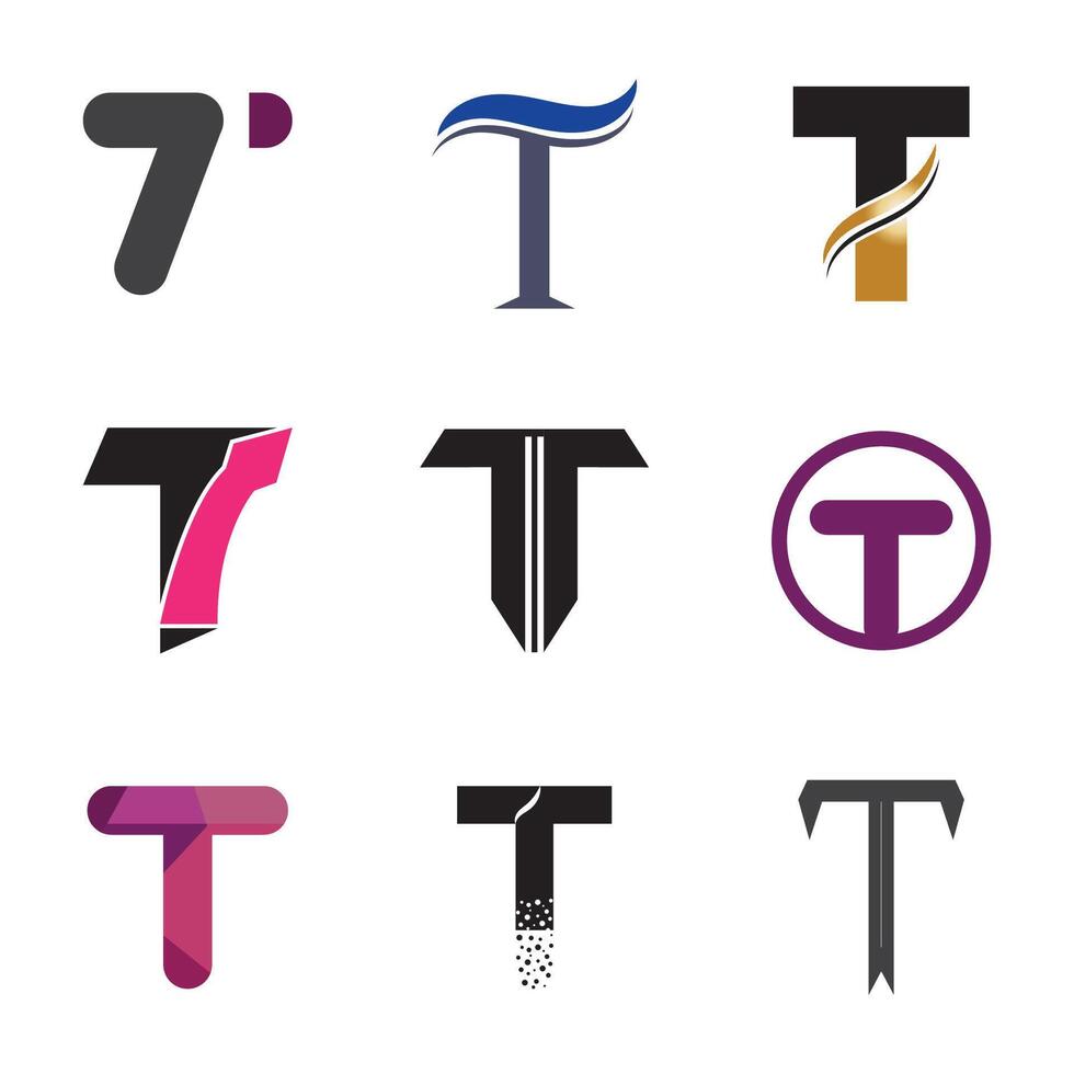 a set of seven different colored letters with a curved design vector