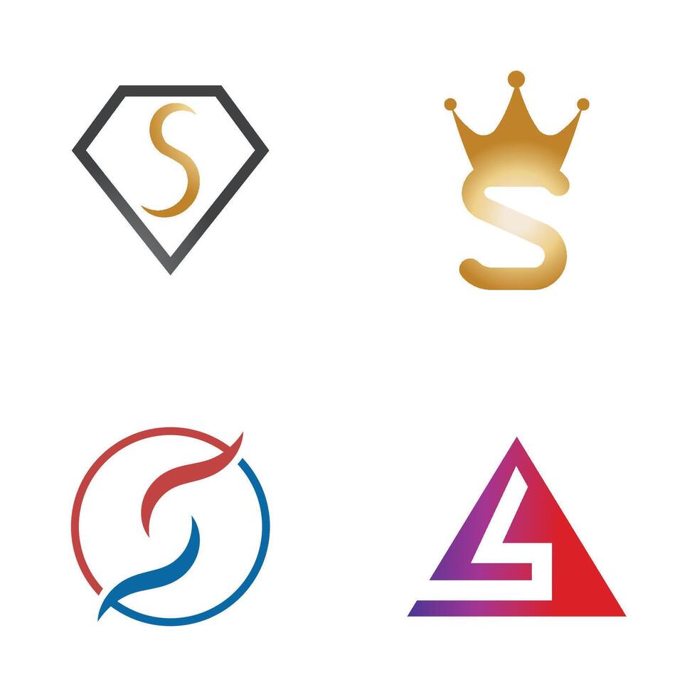 a set of four different logos with different colors, letter s, vector