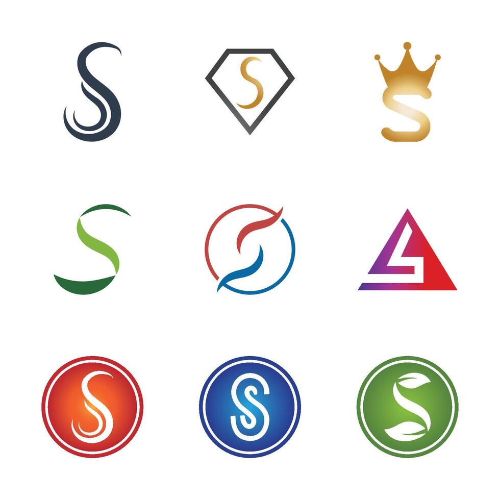 a set of six different logos with different colors, letter s, vector