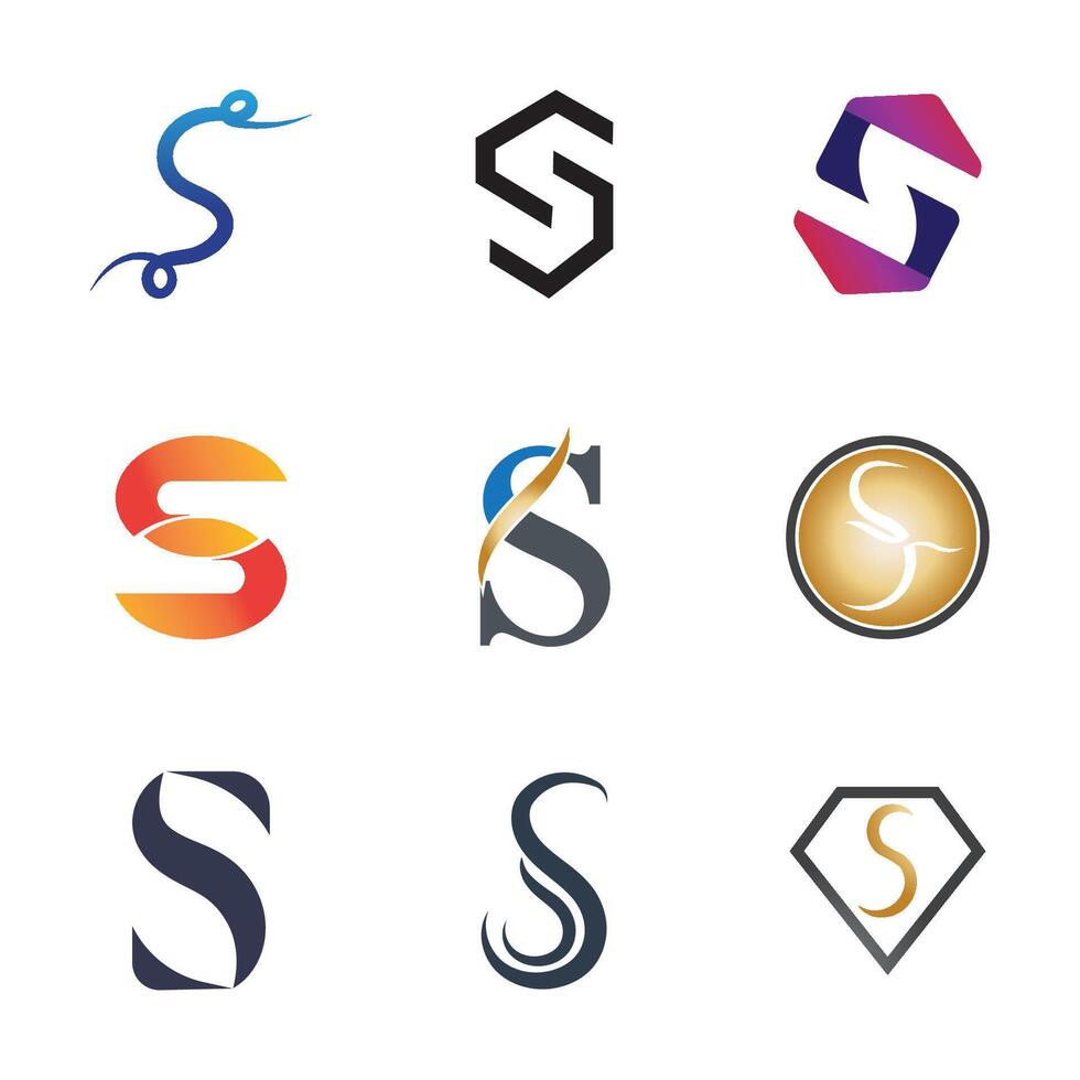 a set of six different logos with different shapes, letter s vector