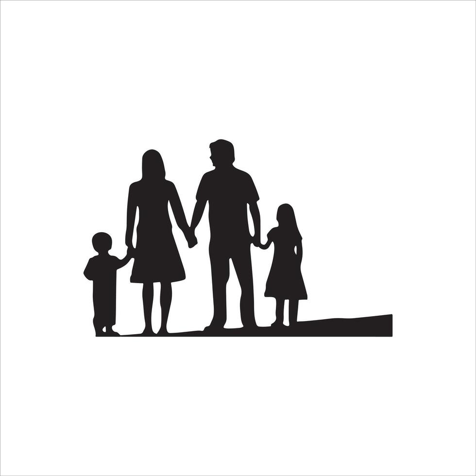 Two children and parents silhouette illustration. vector