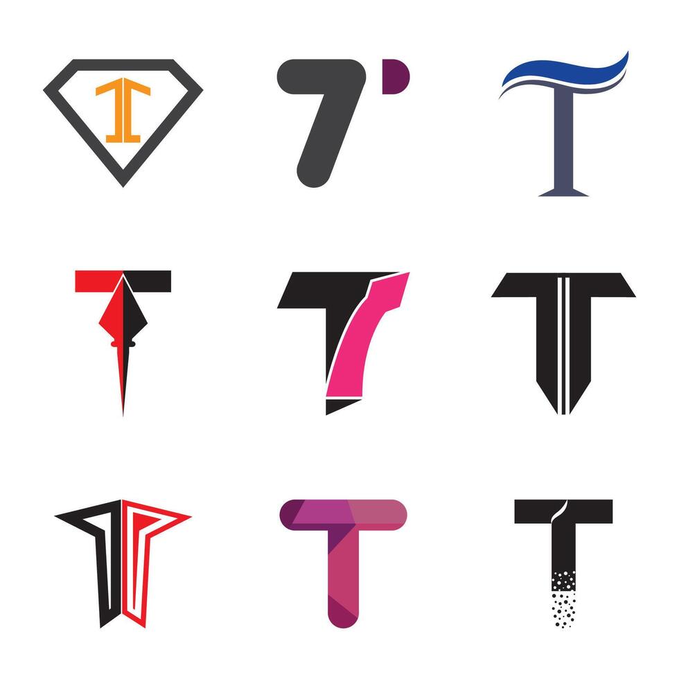 a set of six different letter T logos with different shapes vector