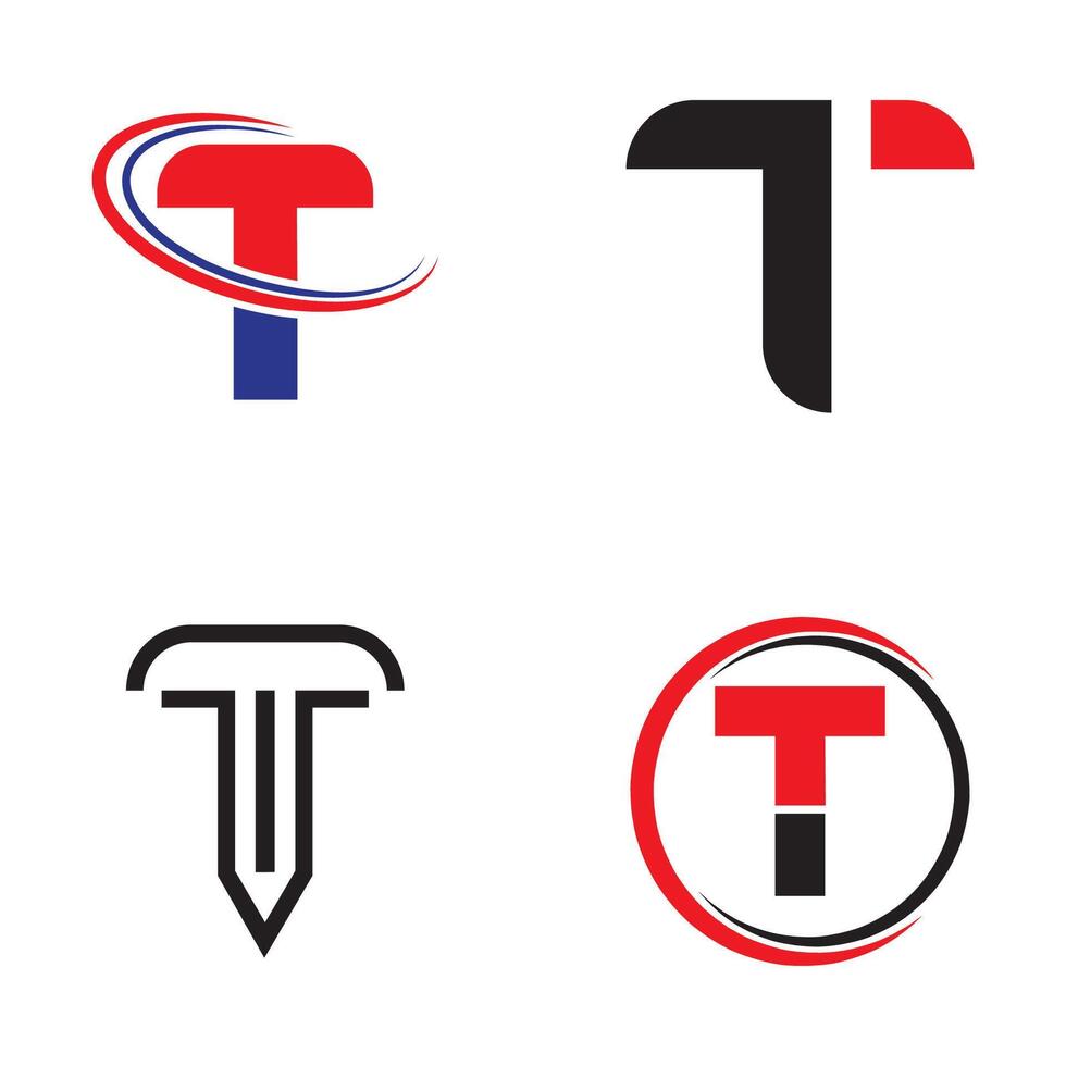 a set of four different logos with the letter t in the middle vector