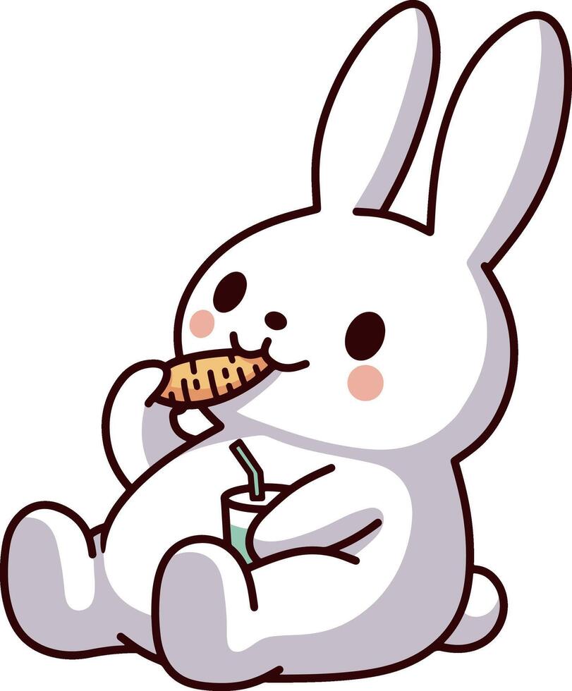 Fat rabbit relaxing while eating carrots illustration vector