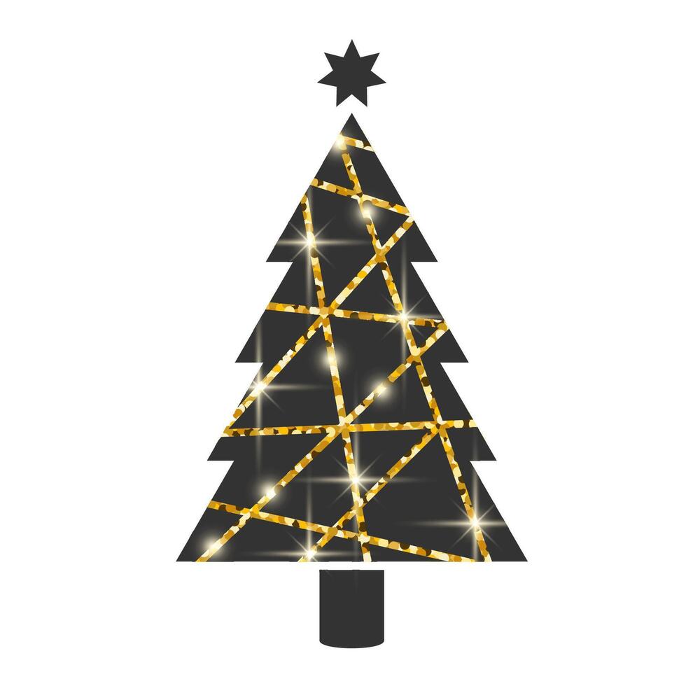 Christmas tree light. with light, glitter, sparkles. Xmas tree with light, glitter, sparkles. Festive fir tree with golden elements. Modern design for New Year. Christmas tree icon. vector