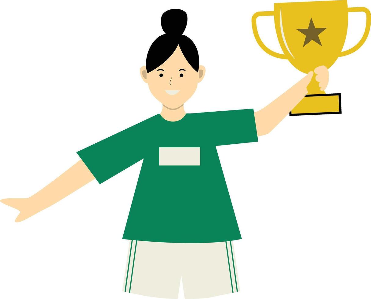 Woman Holding Trophy in Happy Expression vector