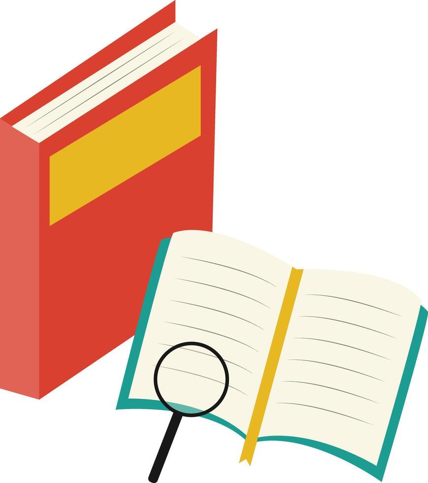 Two Reading Books with Magnifiying vector