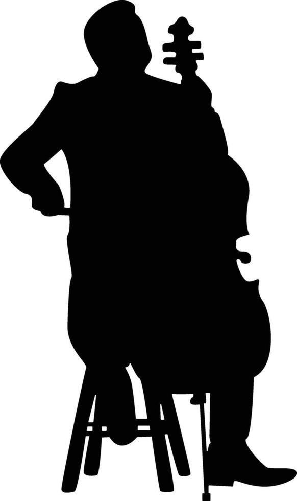 Men Jazz Upright Bass Player Silhouette in Sitting Position vector