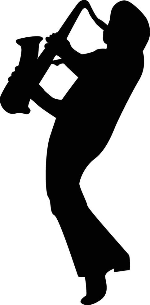 Male Jazz Player Saxophone Silhouette in Stand Position vector