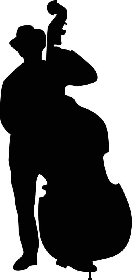 Male Jazz Upright Bass Player Silhouette in Standing Position vector