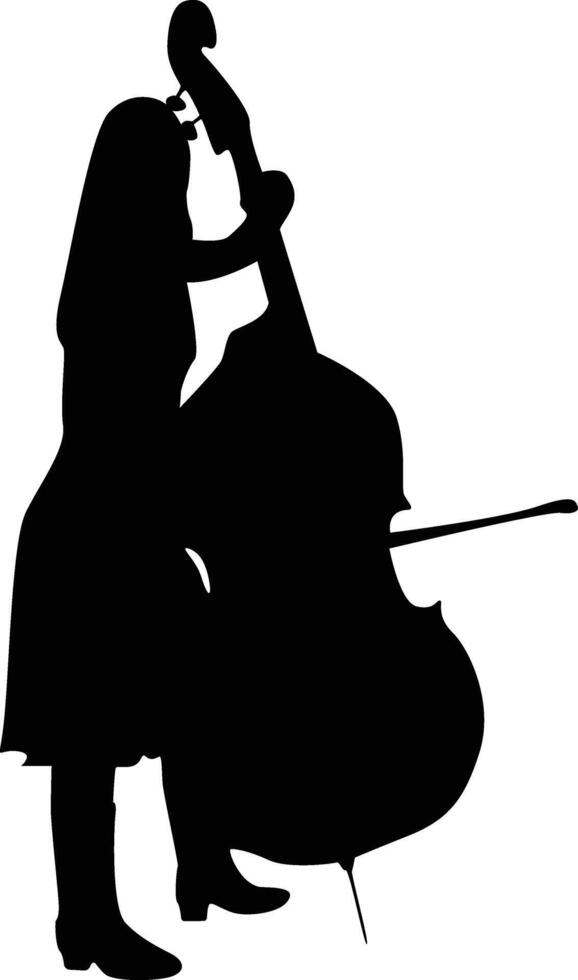 Woman Jazz Upright Bass Player Silhouette in Standing Position vector