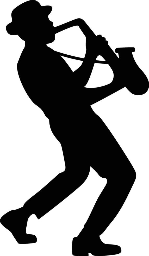 Men Jazz Saxophonist Silhouette with Hat vector