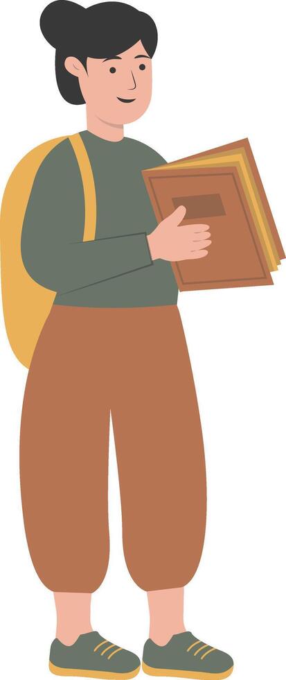 Woman Student Walking and Carrying Books vector