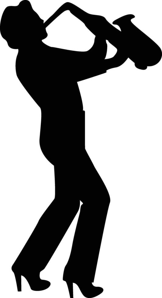 Male Jazz Player Saxophone Silhouette in Stand Position vector