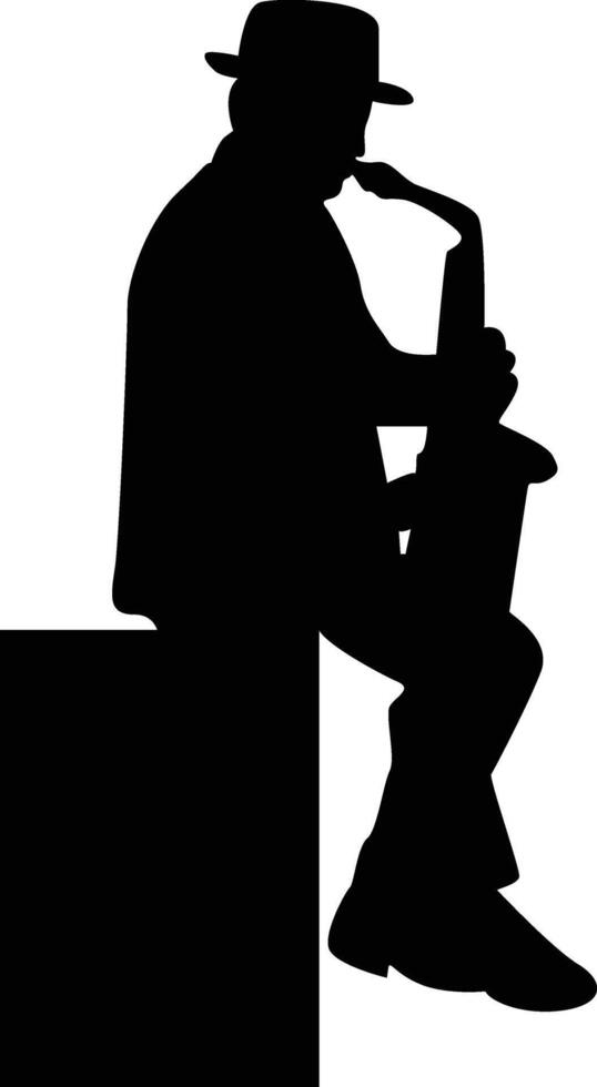 Male Jazz Saxophonist Silhouette in Sitting Position vector