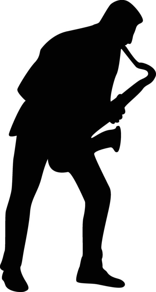 Male Jazz Player Saxophone Silhouette in Stand Position vector