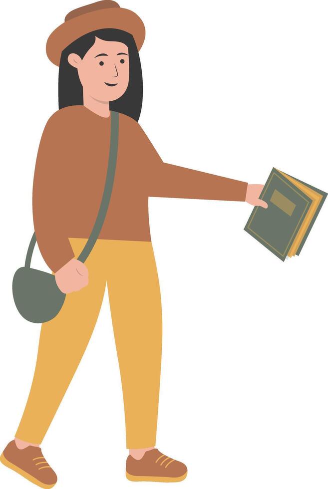 Woman Student Walking and Carrying Books vector