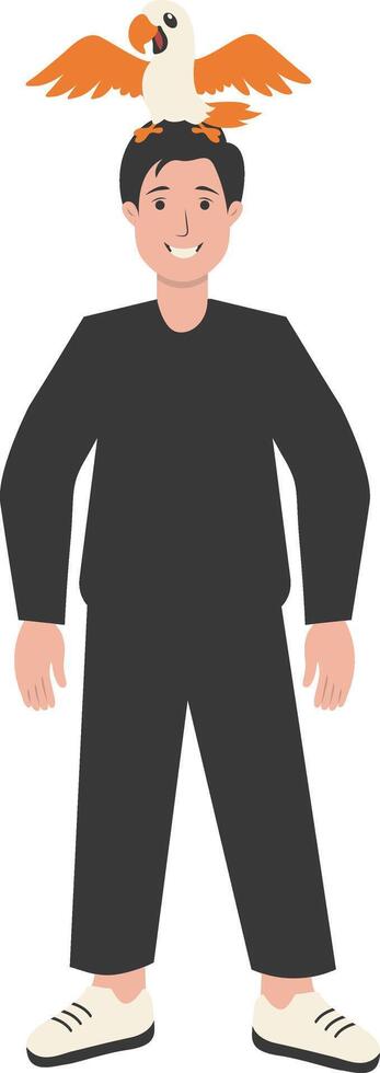 Man with Pet Bird on White Background. vector