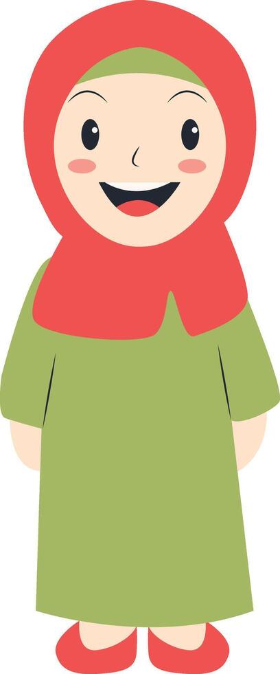 Little Muslim Girl Using Red Hijab vector