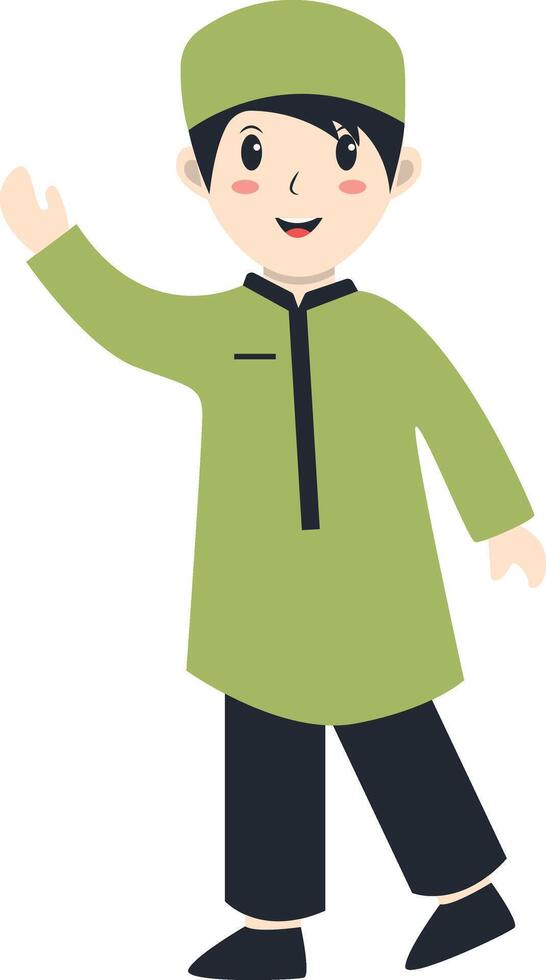 Little Boy Muslim with Green Cap vector