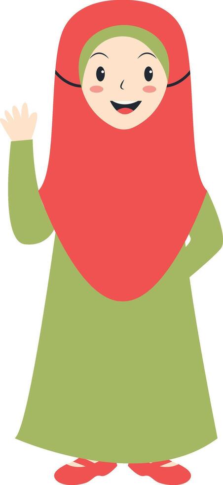Little Muslim Girl Using Red Hijab vector