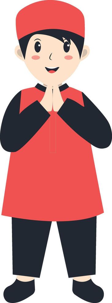 Muslim Little Boy with Red Clothes vector