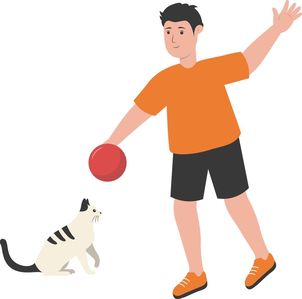 Male Playing Ball with Kitten vector
