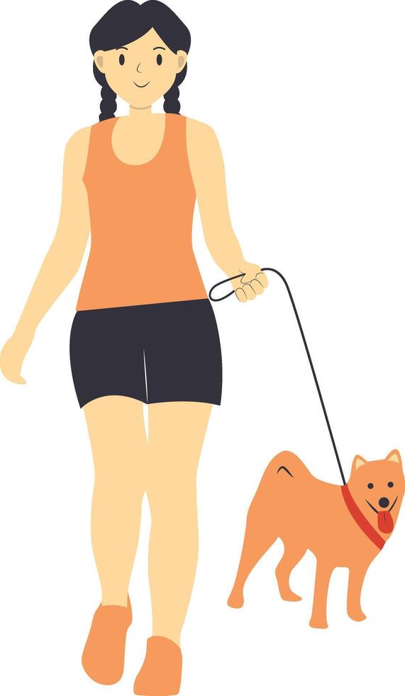 Women and Puppy Walking in Flat Design vector