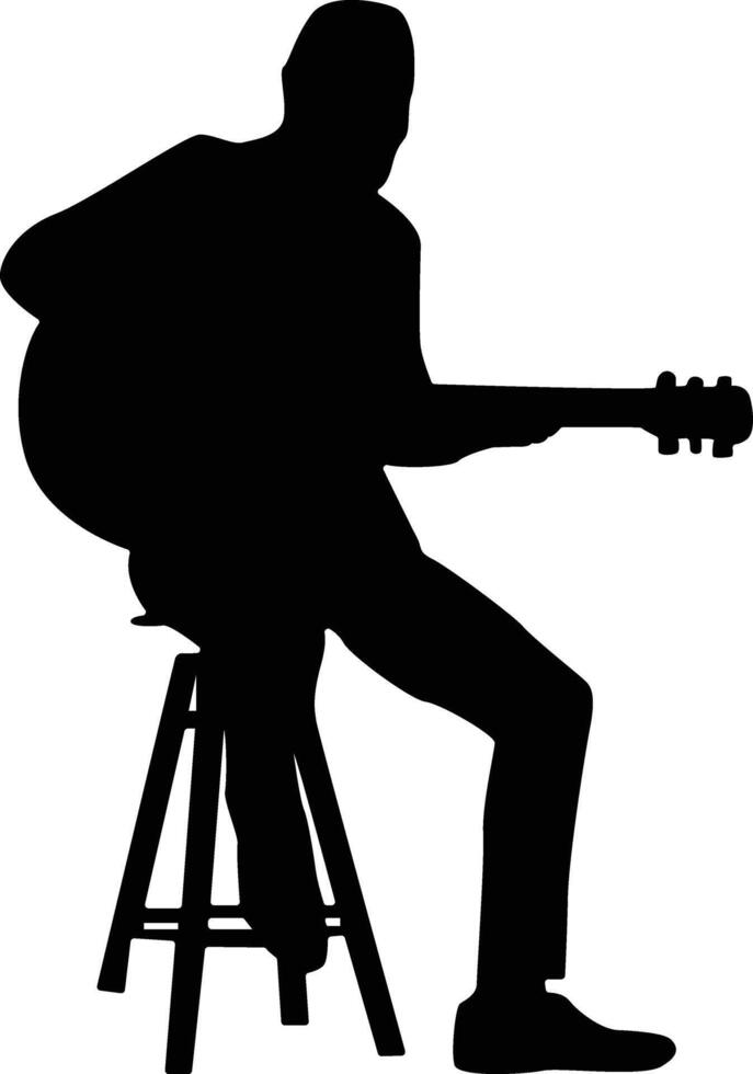 Male Jazz Guitarist Silhouette in Sitting Pose vector