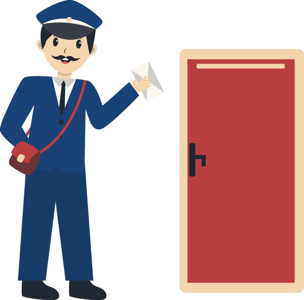 Postman Character Sending Envelope in Cartoon Design vector
