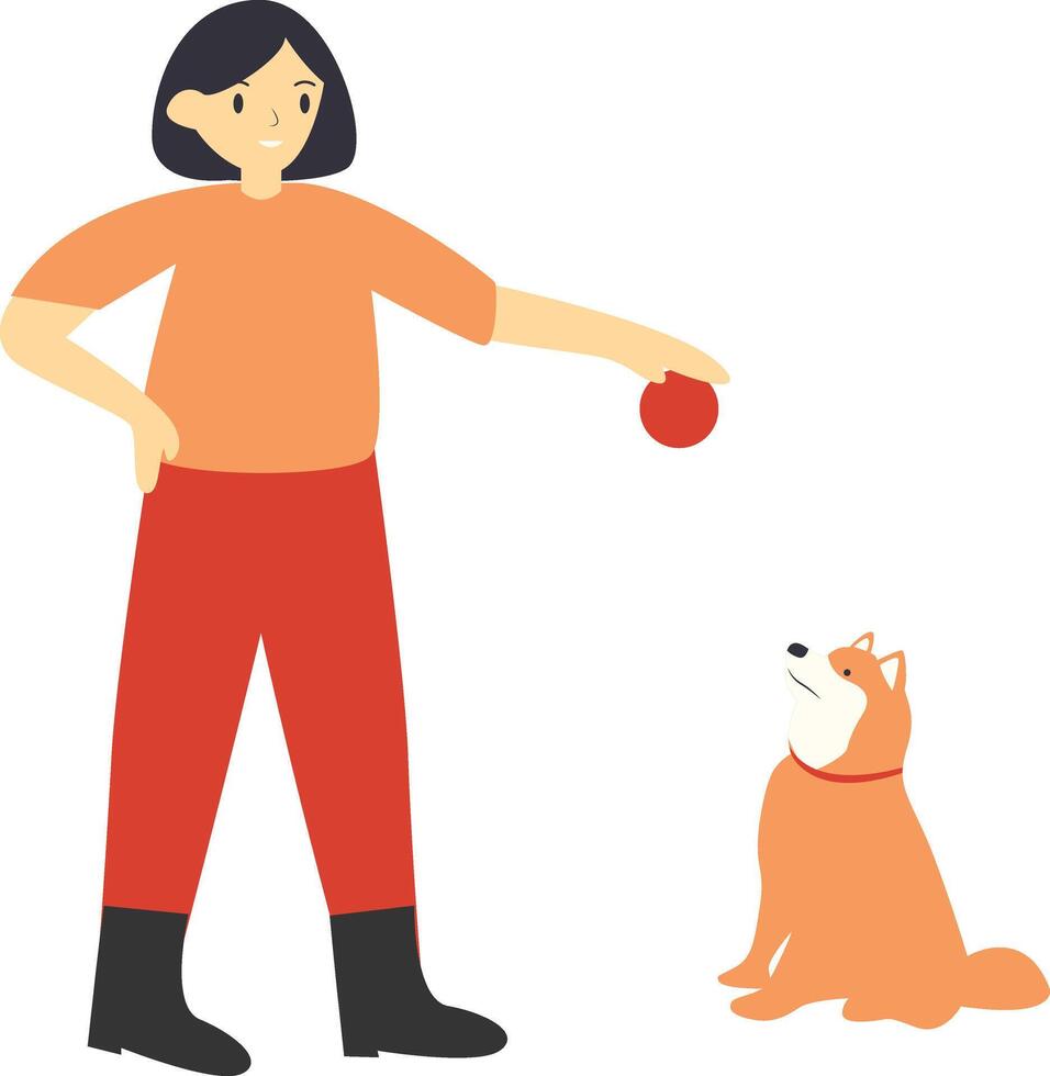 Woman and Pet Playing Throw Ball vector