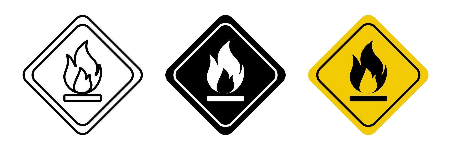 set of flammable substances icons, danger sign symbols. vector