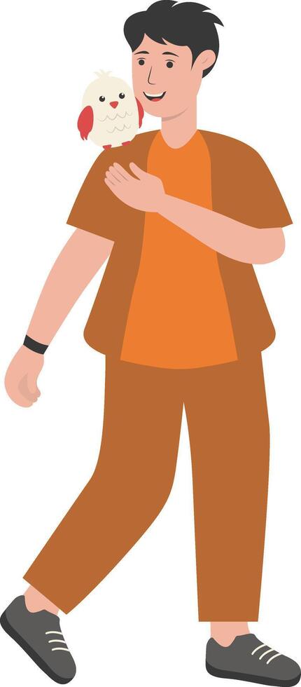 Man with Pet Bird on White Background. vector